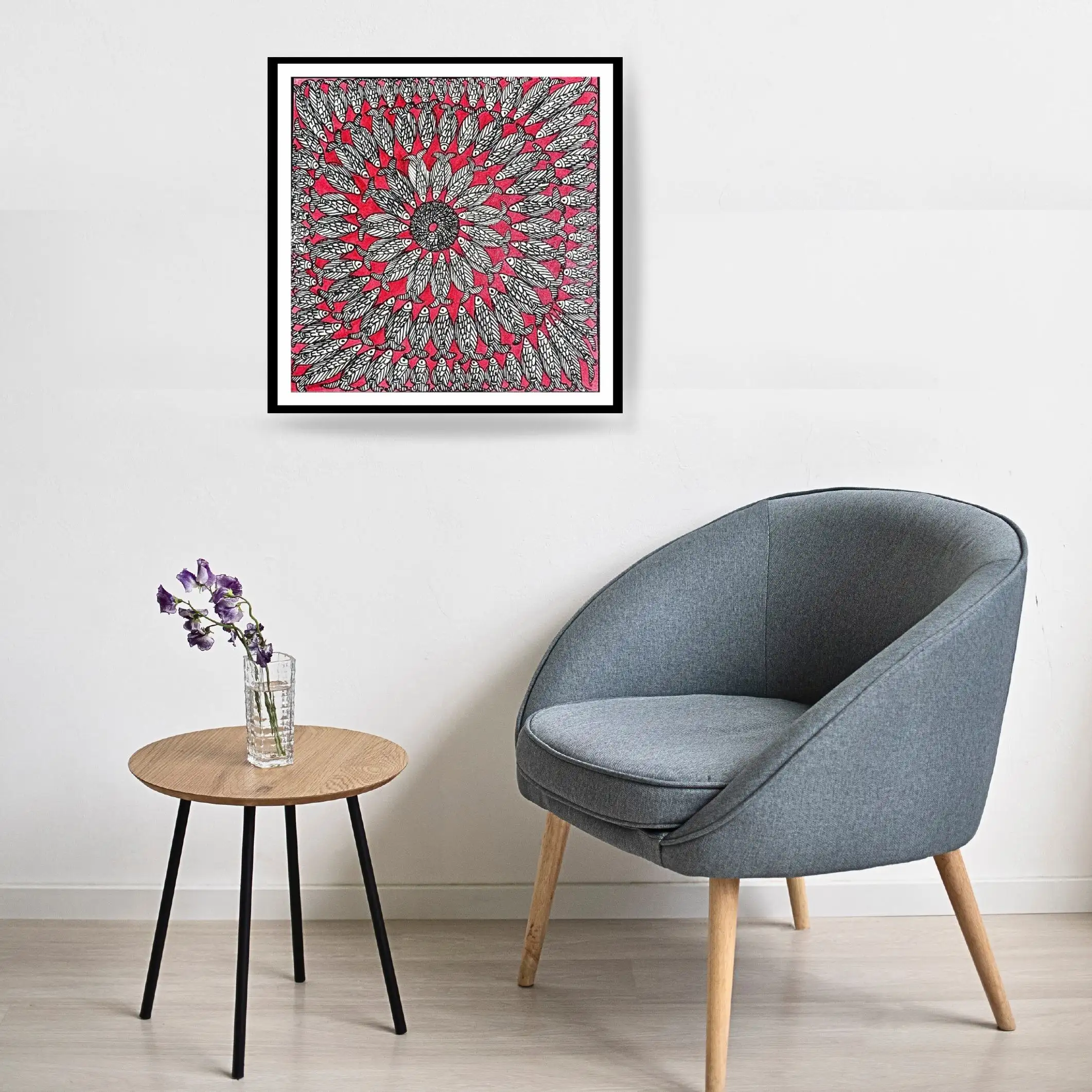 Handmade Madhubani Fish Mandala Painting | Traditional Folk Art Wall Décor